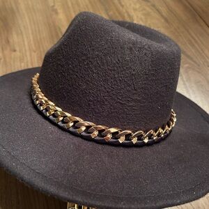 Black hat with gold chain detail
